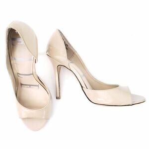 Elle Heels Nude Beige Peep Toe Stilleto Patent 6.5